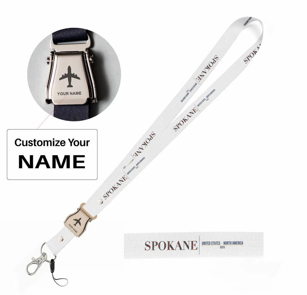 Spokane City Series seat belt lanyard - white with name