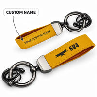 Thumbnail for Stampe SV.4B - Leather Key Chain - Horseshoe Buckle - Heritage - Yellow + Name