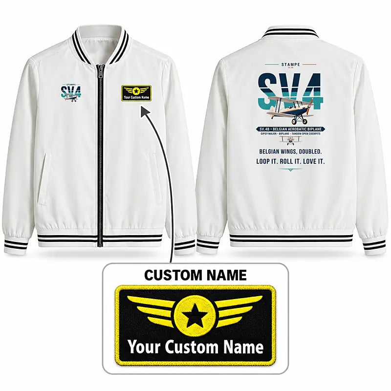 Stampe SV.4B Stylish Jackets - Baseball Collar - Original + Name - White