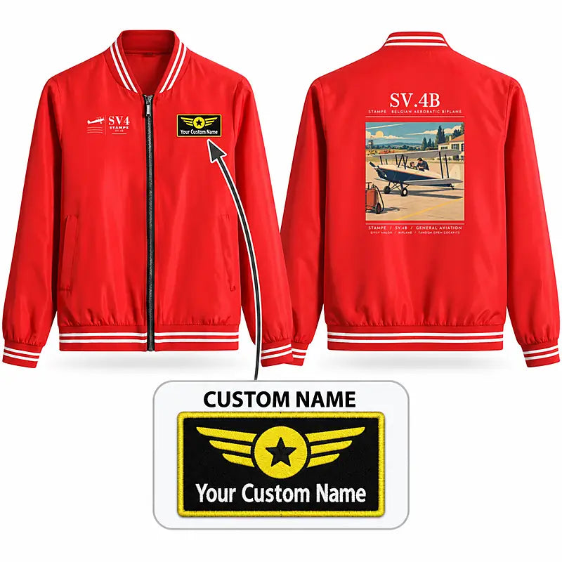 Stampe SV.4B Stylish Jackets - Baseball Collar - Poster + Name - Red