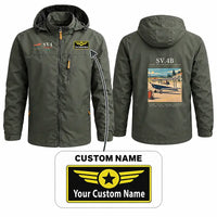 Thumbnail for Stampe SV.4B Stylish Jackets - Hooded Windbreaker - Poster + Name - Olive Green