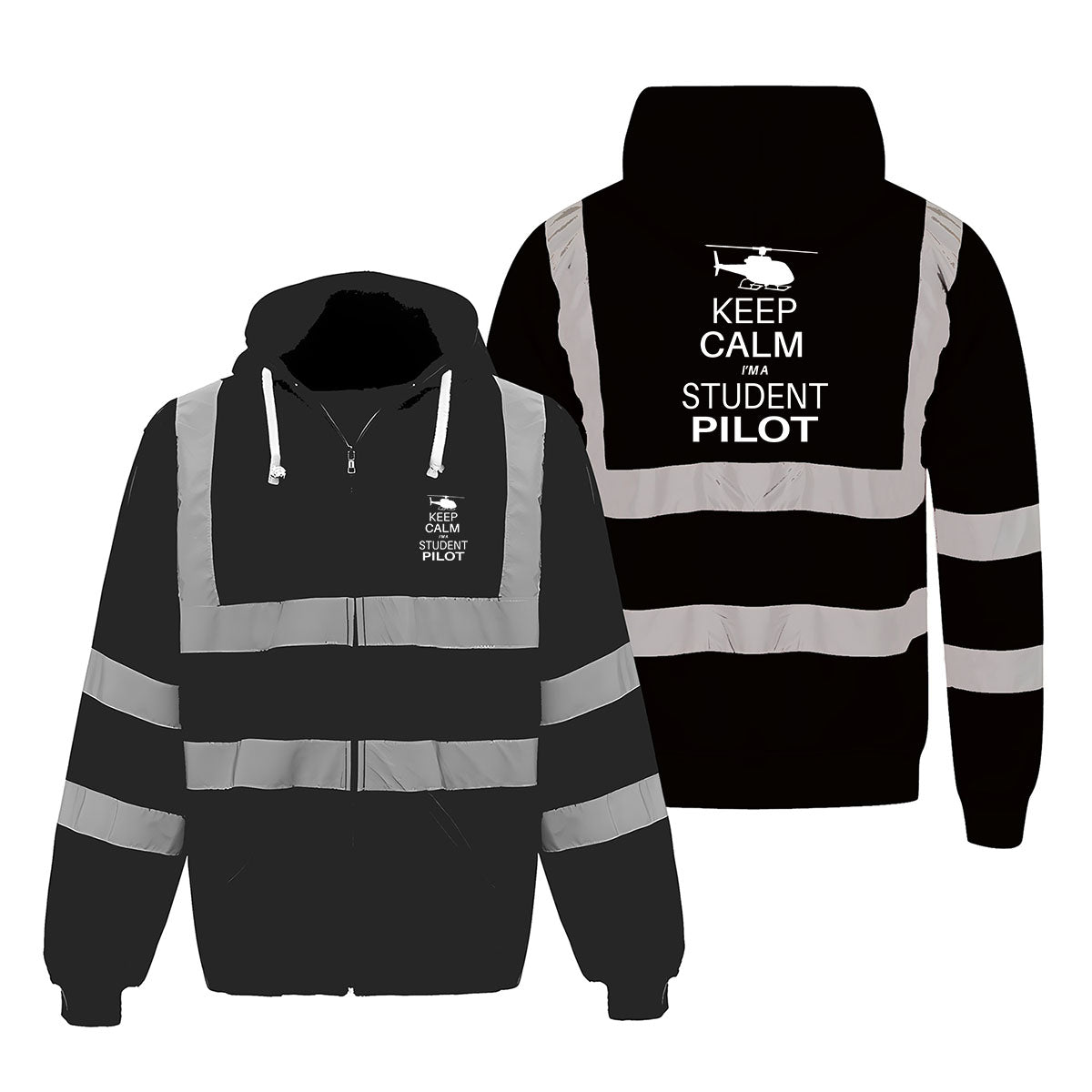 Student Pilot (Helicopter) Designed Reflective Zipped Hoodies