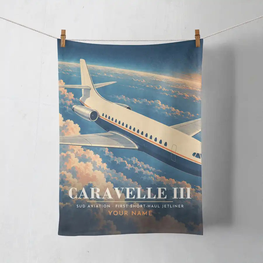Sud Aviation Caravelle III - 3D + Name - Towel - Full Print