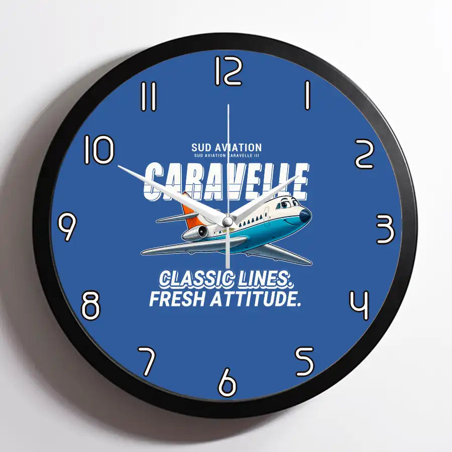 Sud Aviation Caravelle III - Cartoon - Framed - Blue