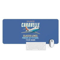 Thumbnail for Sud Aviation Caravelle III - Cartoon + Name - Desk Mat - Blue