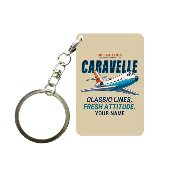 Sud Aviation Caravelle III - Cartoon + Name - Key Chain - Beige