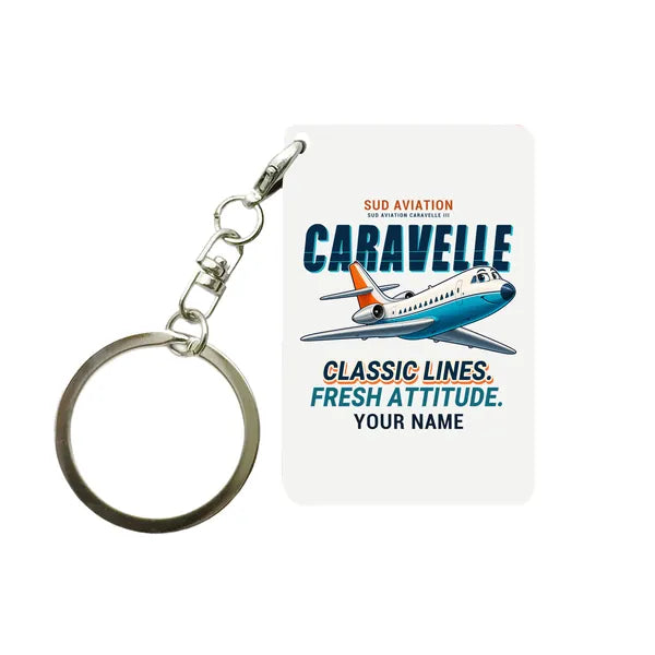 Sud Aviation Caravelle III - Cartoon + Name - Key Chain - White