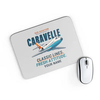 Thumbnail for Sud Aviation Caravelle III - Cartoon + Name - Mouse Pad - Light Gray