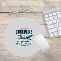 Thumbnail for Sud Aviation Caravelle III - Cartoon + Name - Round Mouse Pad - Light Gray