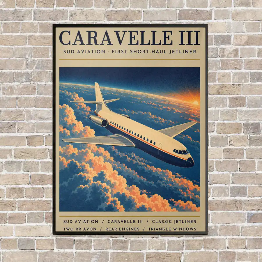 Sud Aviation Caravelle III - Poster - Canvas Framed - Beige