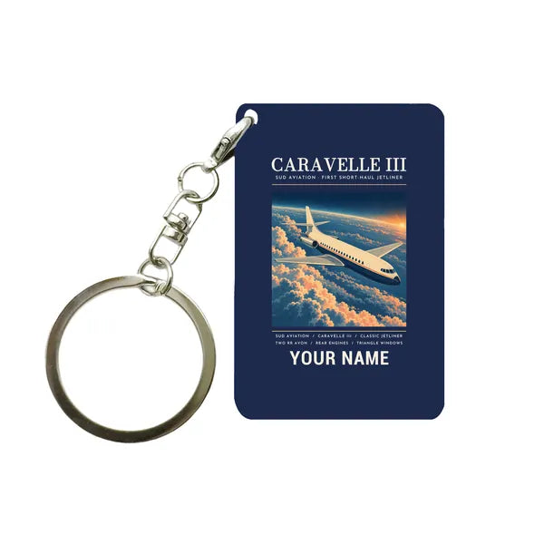 Sud Aviation Caravelle III - Poster + Name - Key Chain - Navy Blue