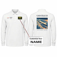 Thumbnail for Sud Aviation Caravelle III Premium Polo T-Shirts - Poster + Name - Long Sleeve - White