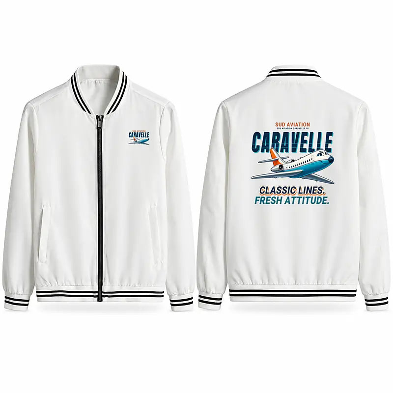 Sud Aviation Caravelle III Stylish Jackets - Baseball Collar - Cartoon - White