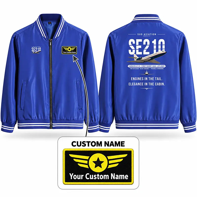 Sud Aviation Caravelle III Stylish Jackets - Baseball Collar - Original + Name - Royal Blue
