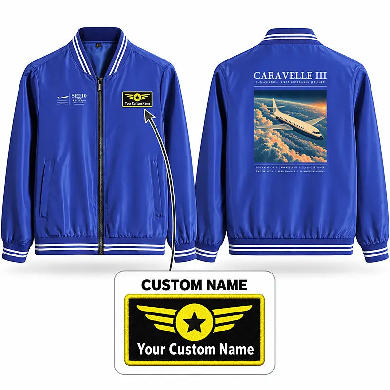 Sud Aviation Caravelle III Stylish Jackets - Baseball Collar - Poster + Name - Royal Blue