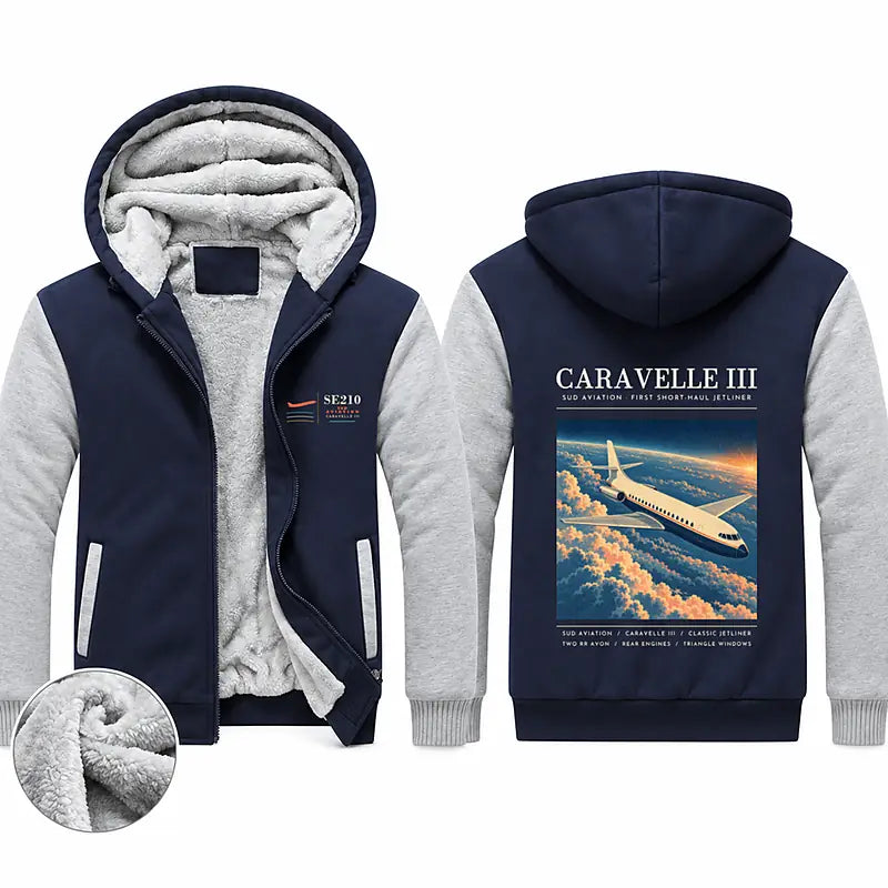Sud Aviation Caravelle III Zipped Sweatshirts - Poster - Navy & Gray