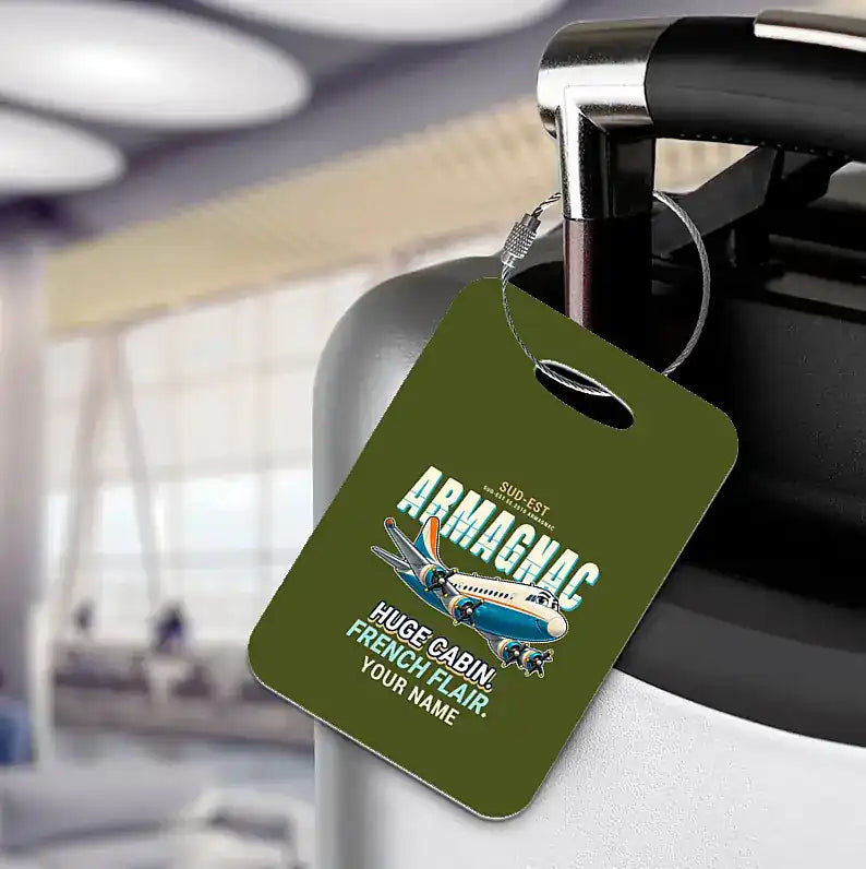 Sud-Est SE.2010 Armagnac - Cartoon + Name - Luggage Tag - Green Army