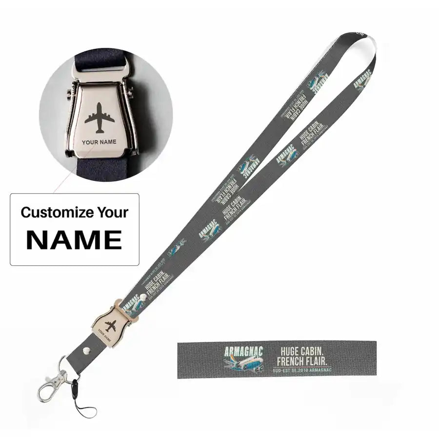 Sud-Est SE.2010 Armagnac Lanyard & ID Holders seat belt lanyard - Cartoon - Gray with name