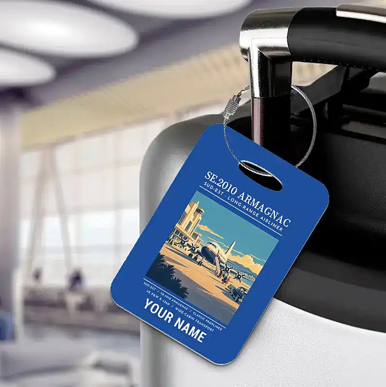 Sud-Est SE.2010 Armagnac - Poster + Name - Luggage Tag - Blue
