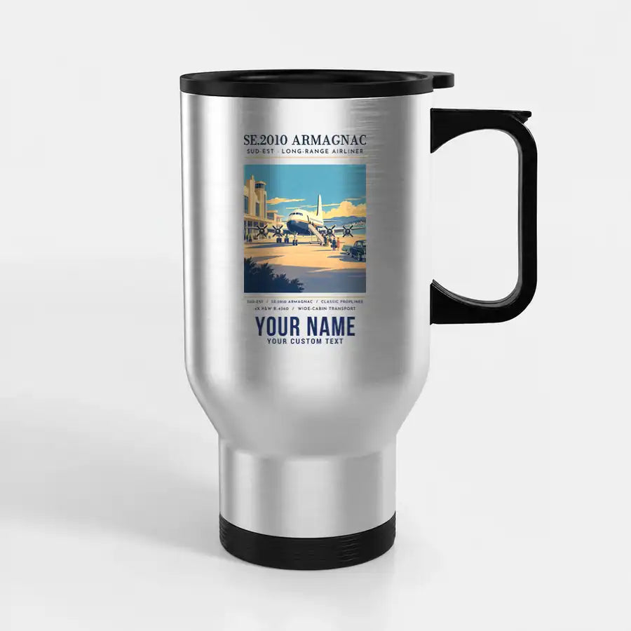 Sud-Est SE.2010 Armagnac - Poster + Name - Stainless Steel with Holder - Silver