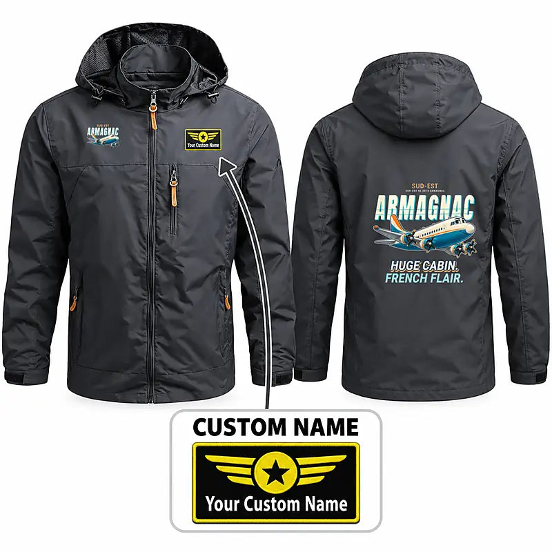 Sud-Est SE.2010 Armagnac Stylish Jackets - Hooded Windbreaker - Cartoon + Name - Charcoal