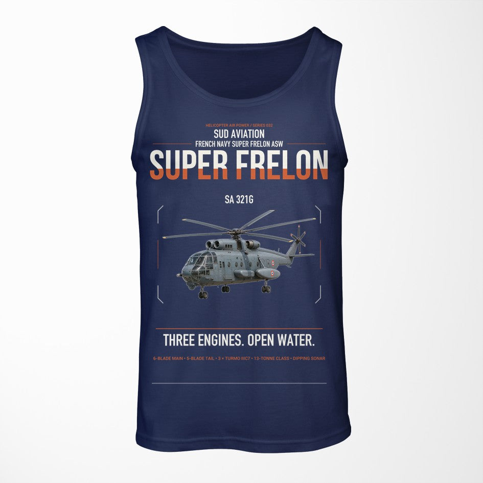Sud Aviation SA 321G Super Frelon design on dark blue tank top