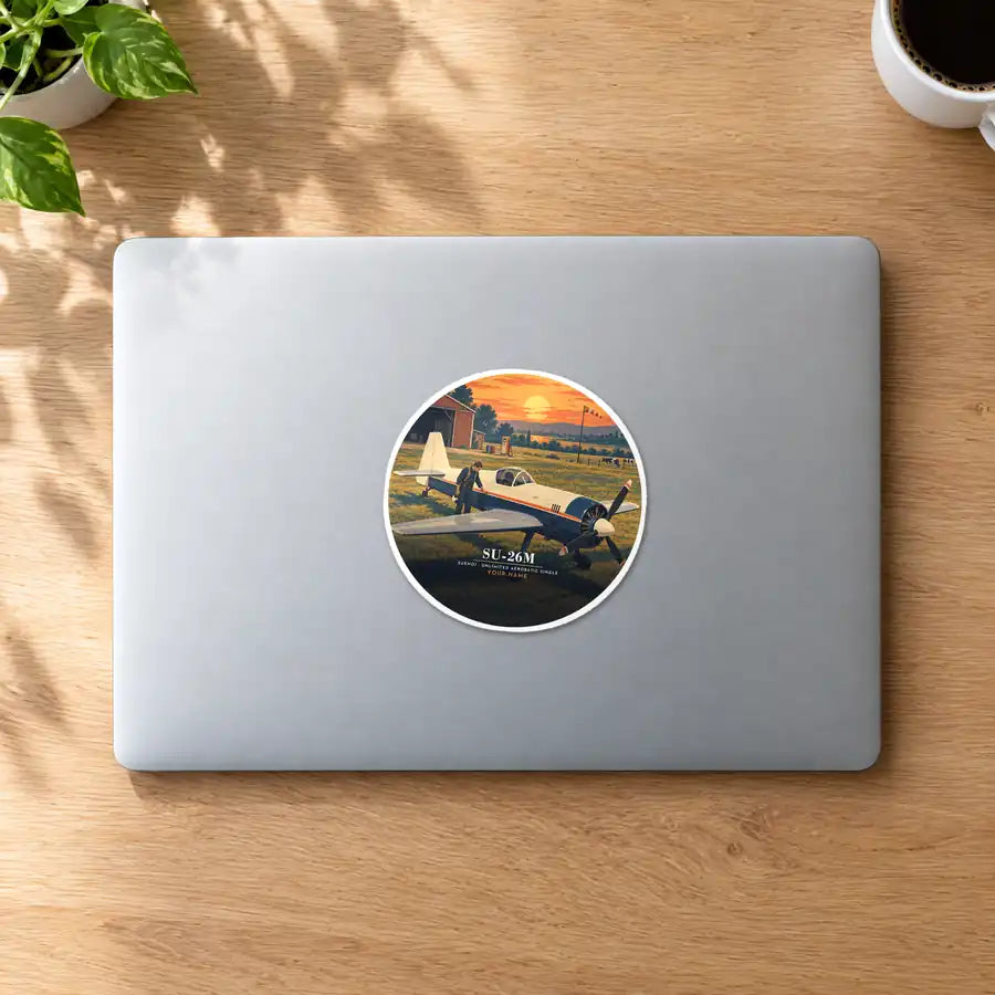 Sukhoi Su-26M - 3D + Name - Circle Sticker - MacBook
