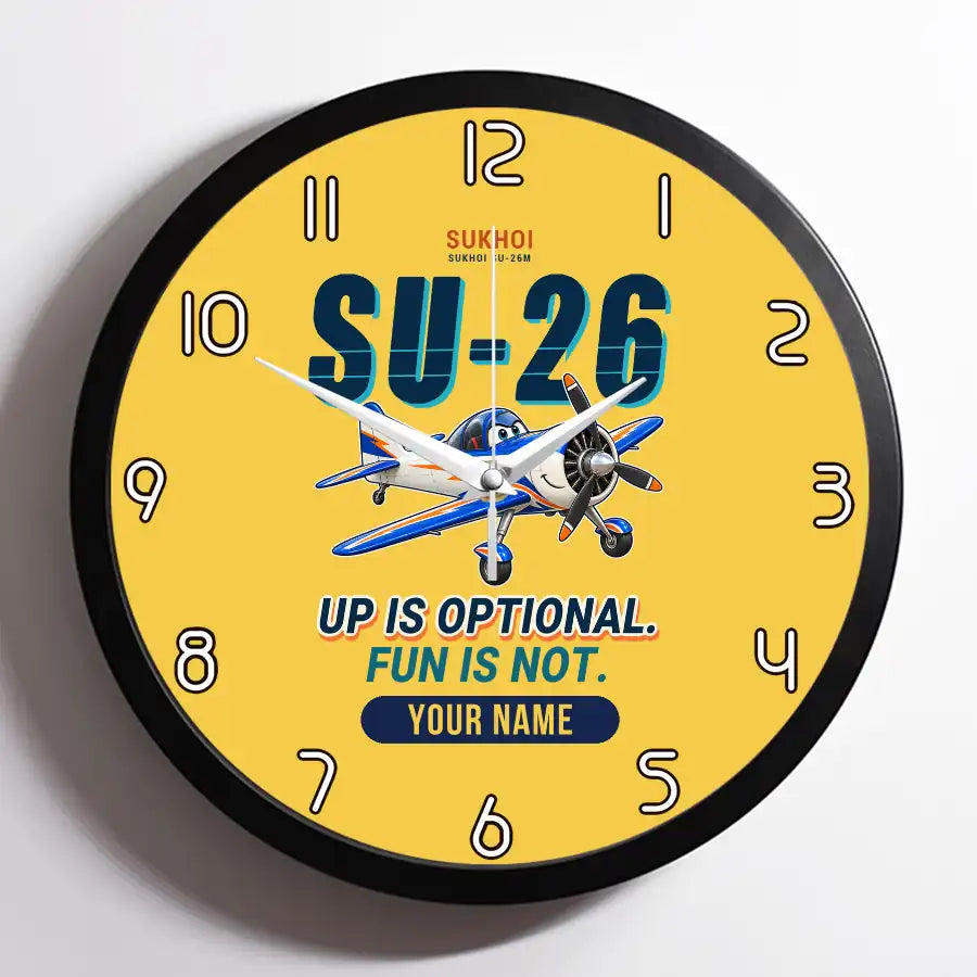 Sukhoi Su-26M - Cartoon + Name - Framed - Yellow