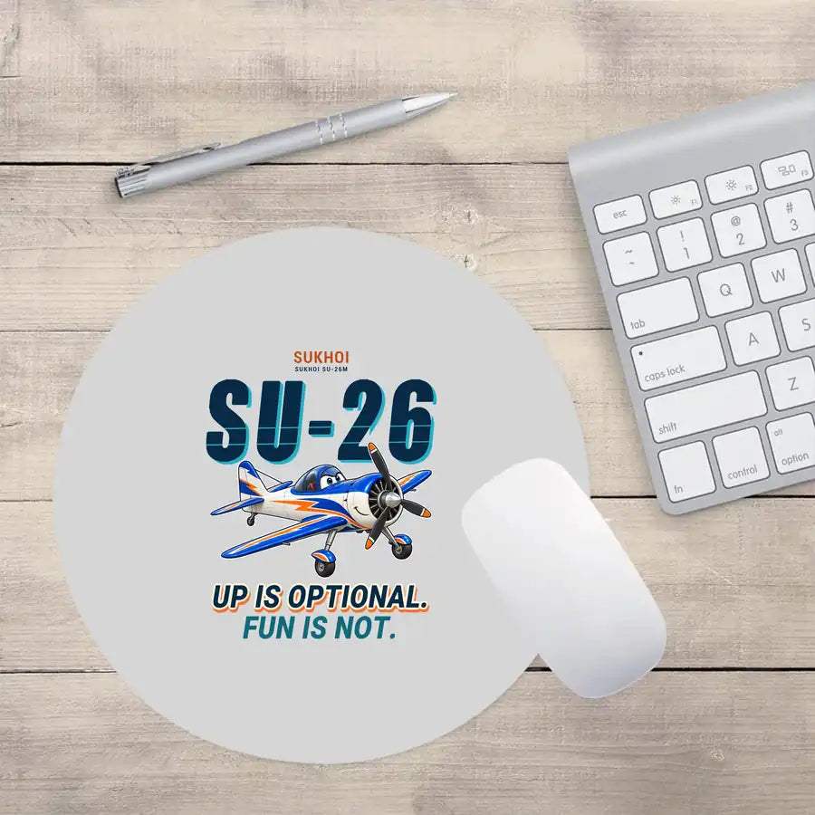 Sukhoi Su-26M - Cartoon - Round Mouse Pad - Light Gray