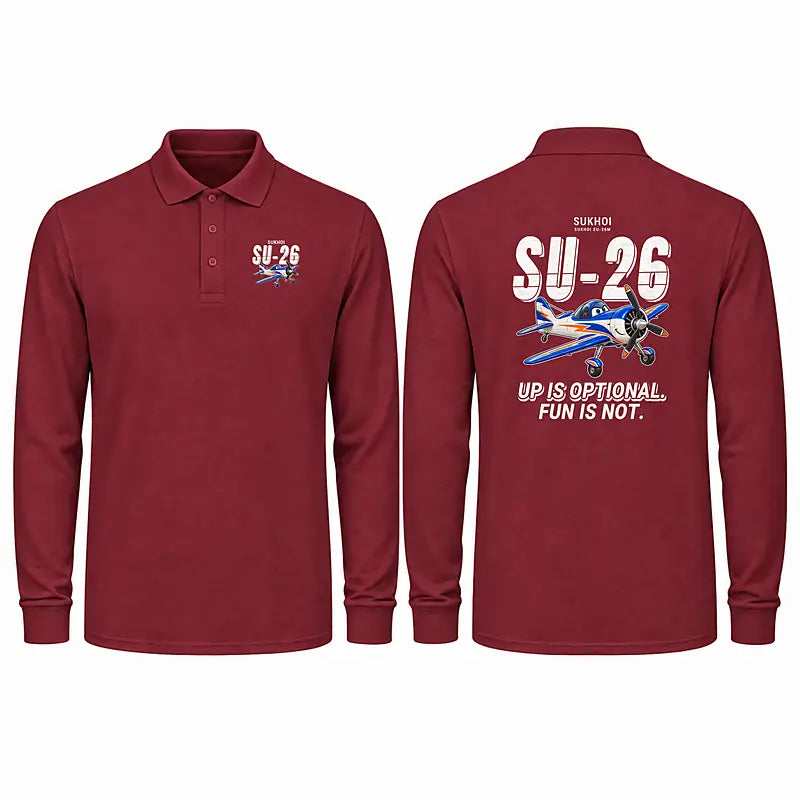 Sukhoi Su-26M Premium Polo T-Shirts - Cartoon - Long Sleeve - Dark Red