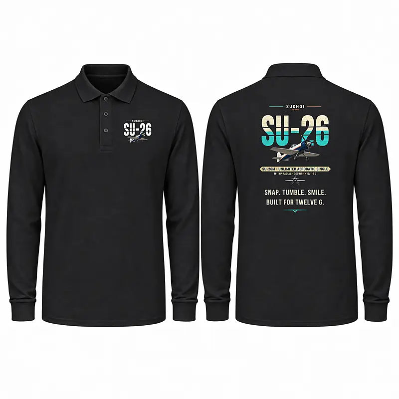 Sukhoi Su-26M Premium Polo T-Shirts - Original - Long Sleeve - Black