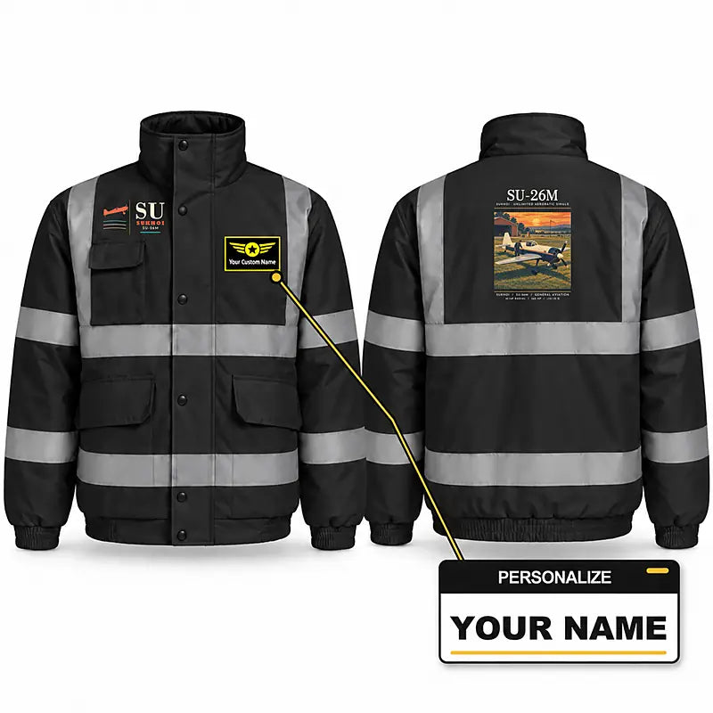 Sukhoi Su-26M Reflective Winter Jackets - Poster + Name - Black