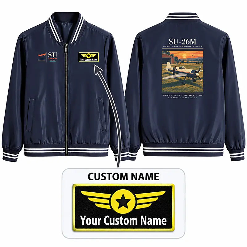 Sukhoi Su-26M Stylish Jackets - Baseball Collar - Poster + Name - Navy Blue