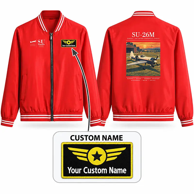 Sukhoi Su-26M Stylish Jackets - Baseball Collar - Poster + Name - Red