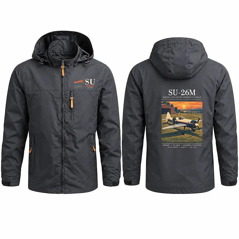 Sukhoi Su-26M Stylish Jackets - Hooded Windbreaker - Poster - Charcoal