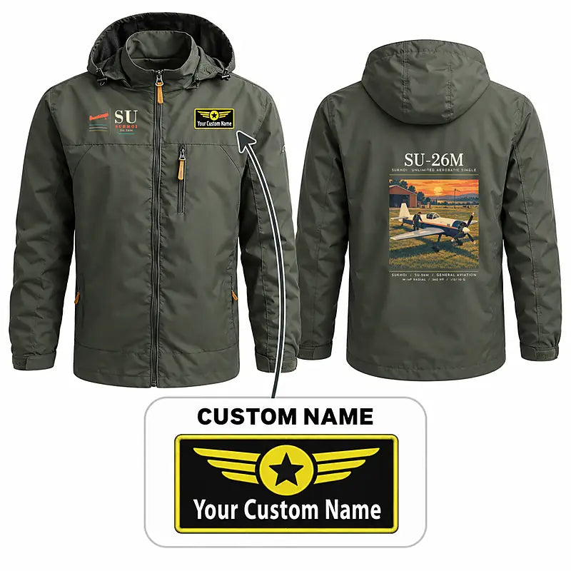 Sukhoi Su-26M Stylish Jackets - Hooded Windbreaker - Poster + Name - Olive Green