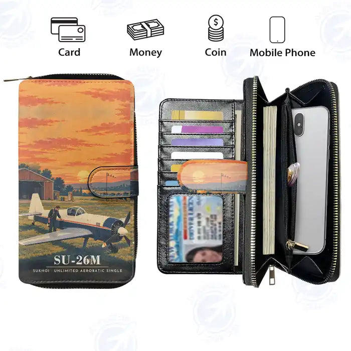 Sukhoi Su-26M Leather Wallets - Zip Long Wallet - 3D