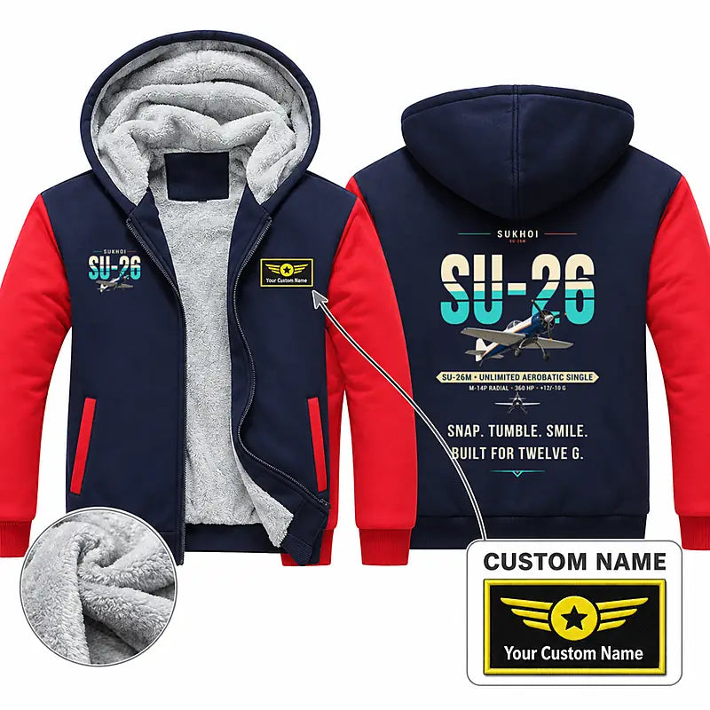 Sukhoi Su-26M Zipped Sweatshirts - Original + Name - Navy & Red