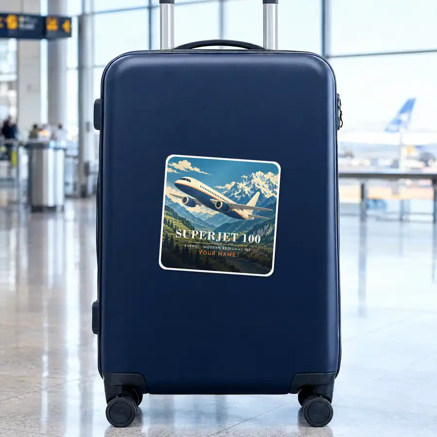 Sukhoi Superjet 100 - 3D + Name - Square Sticker - Suitcase