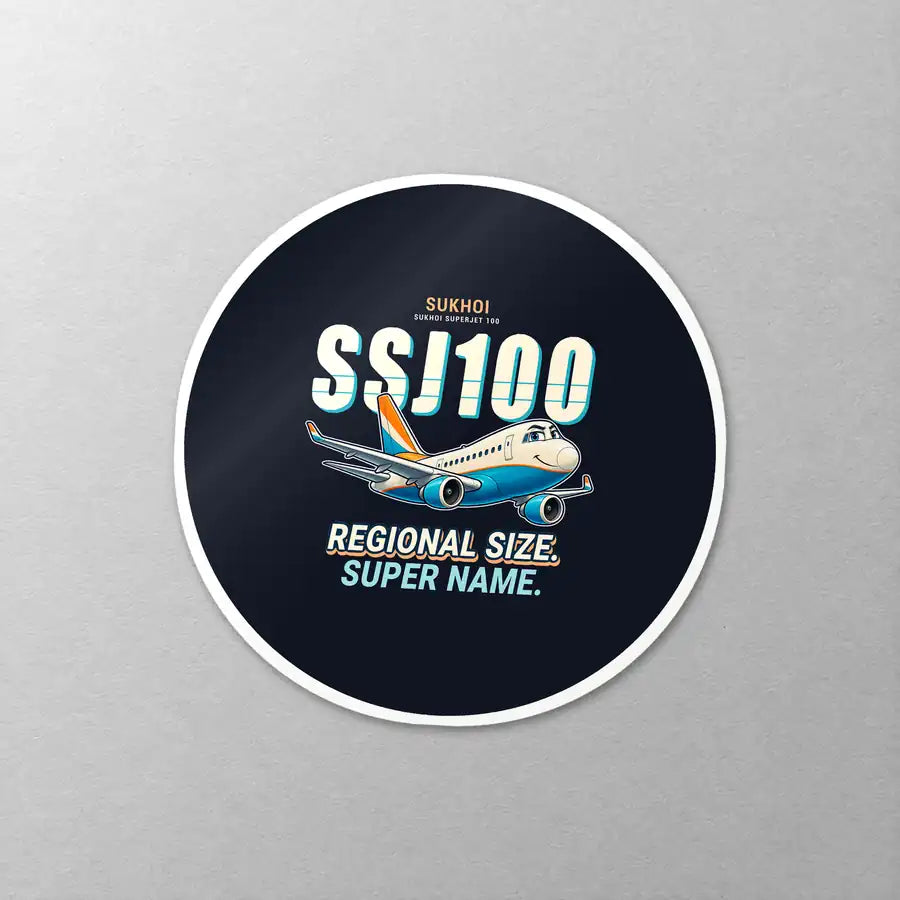 Sukhoi Superjet 100 - Cartoon - Circle Sticker - Close-up