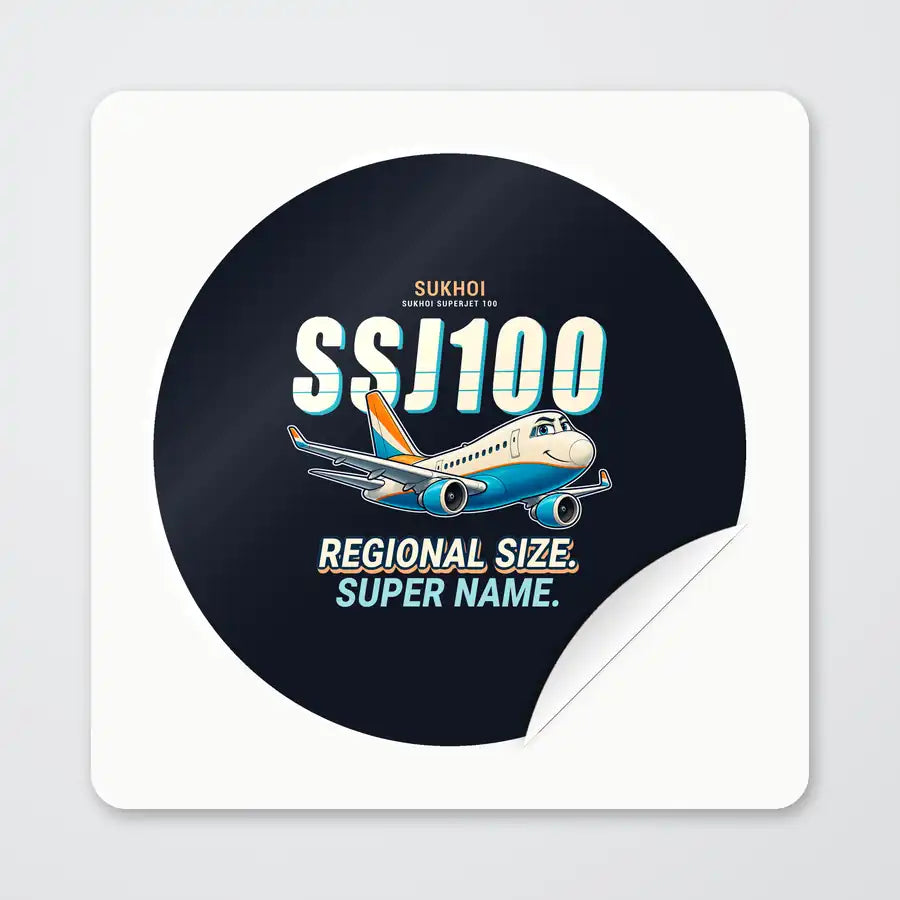 Sukhoi Superjet 100 - Cartoon - Circle Sticker - Peel