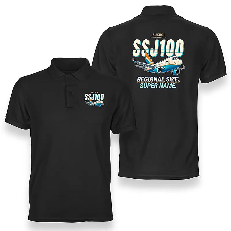 Sukhoi Superjet 100 - Cartoon - Double-Side Polo - Black
