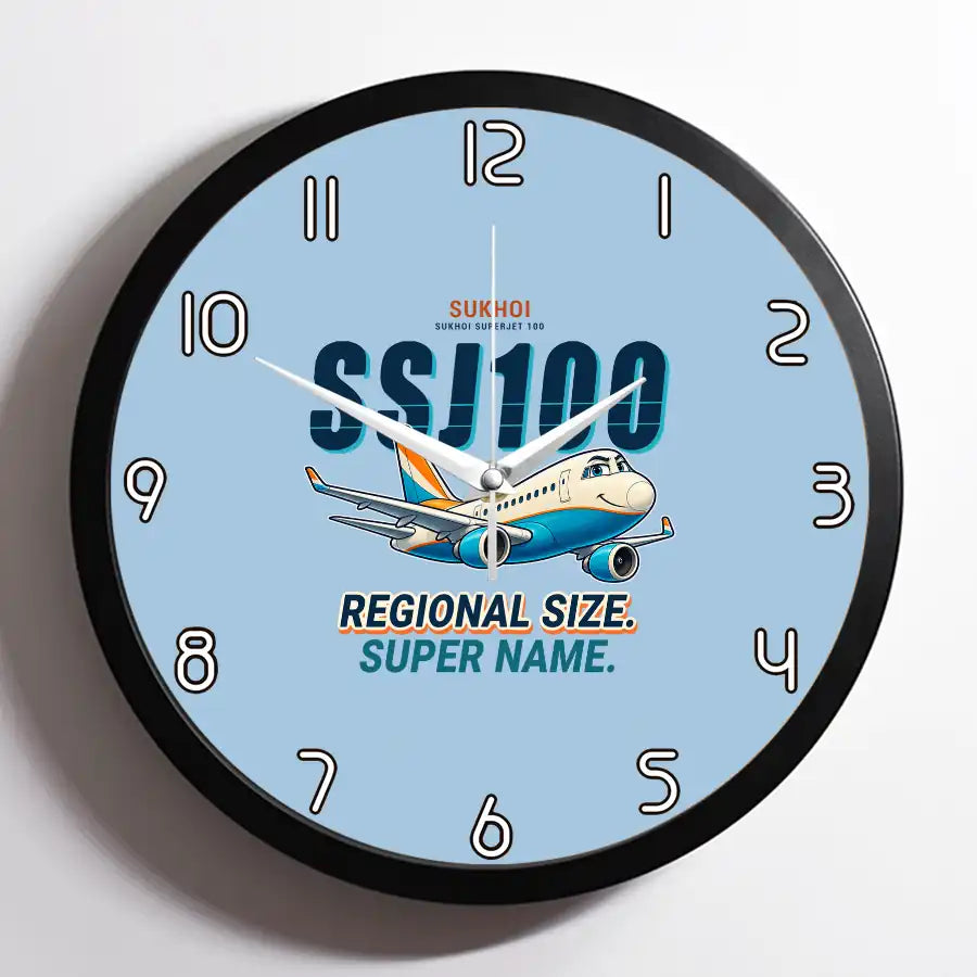 Sukhoi Superjet 100 - Cartoon - Framed - Light Blue