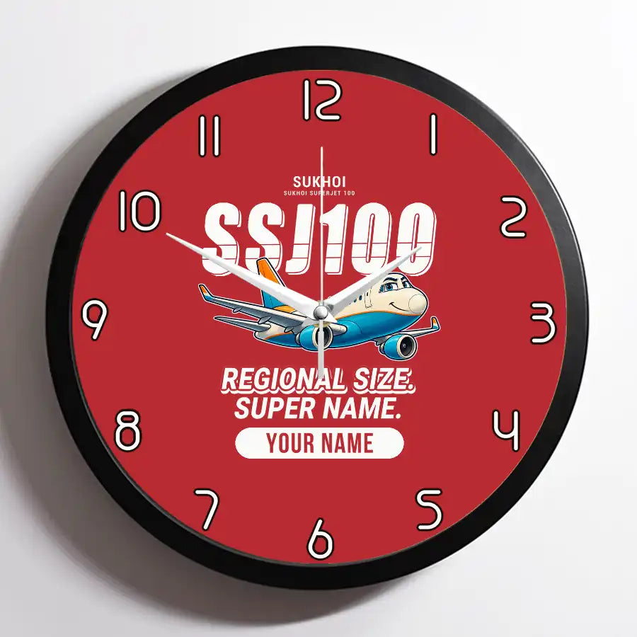 Sukhoi Superjet 100 - Cartoon + Name - Framed - Red