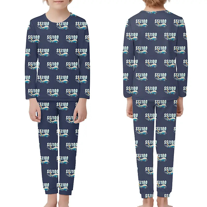 Sukhoi Superjet 100 - Children Pajamas - Cartoon Pattern - Navy Blue