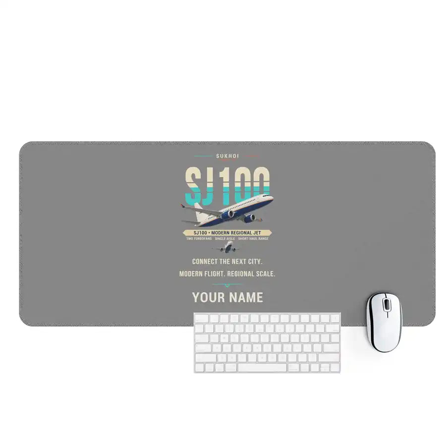 Sukhoi Superjet 100 - Original + Name - Desk Mat - Gray