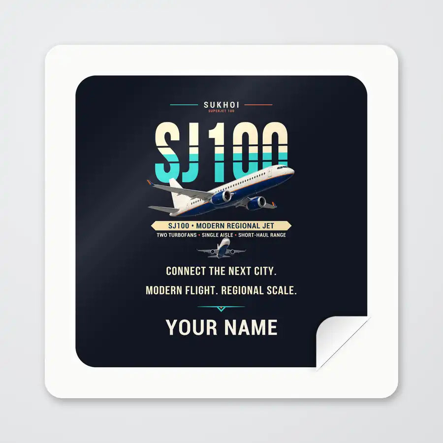 Sukhoi Superjet 100 - Original + Name - Square Sticker - Peel