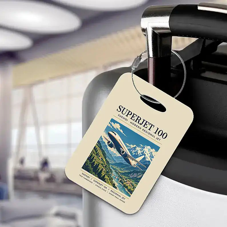Sukhoi Superjet 100 - Poster - Luggage Tag - Beige