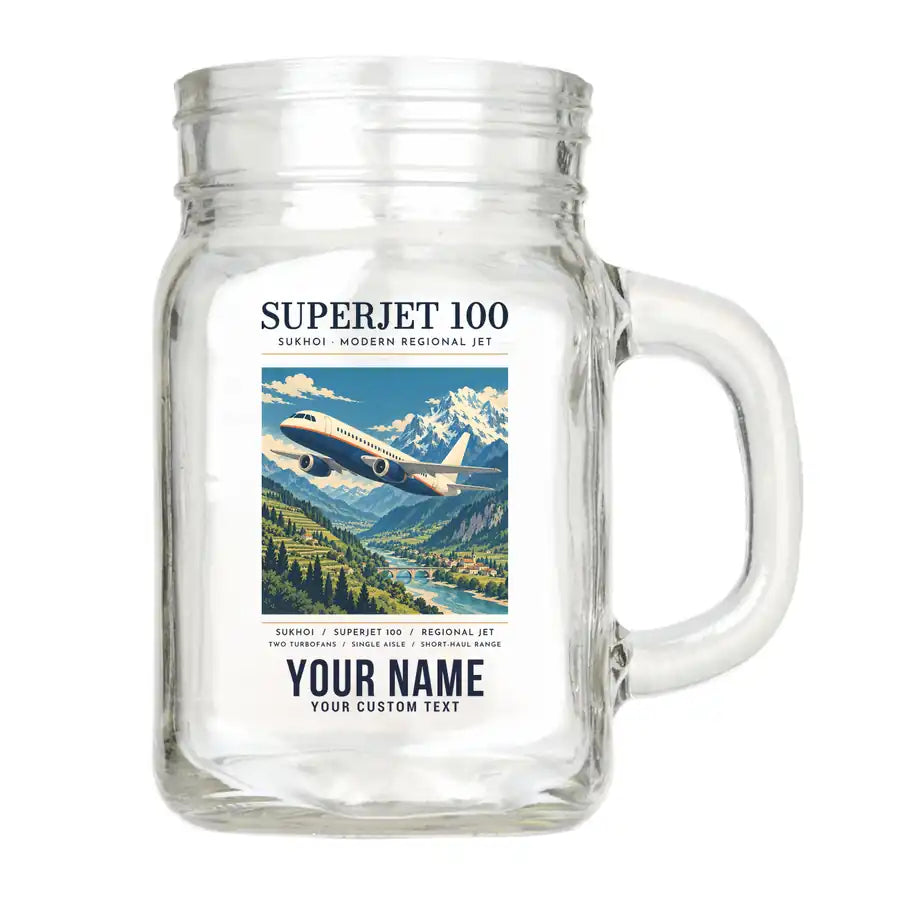 Sukhoi Superjet 100 - Poster + Name - Cocktail Glass (Mason Jar)