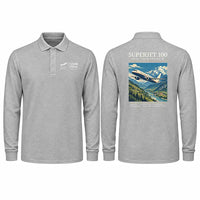 Thumbnail for Sukhoi Superjet 100 Premium Polo T-Shirts - Poster - Long Sleeve - Gray